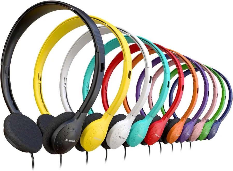 10 Pack Bulk Wired Headphones, On Ear with 3.5mm Jack, 4ft Tangle Free Cable, Comfortable Fit, Affordable and Cost Effective,