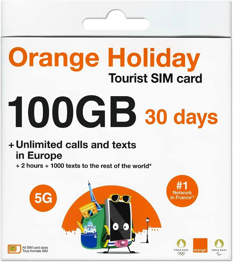 100GB 30 Day Orange Europe SIM Card, 120 Minutes Calls+1000 Texts to Worldwide. Fresh Stock, Upgraded Offer, 5G Network!