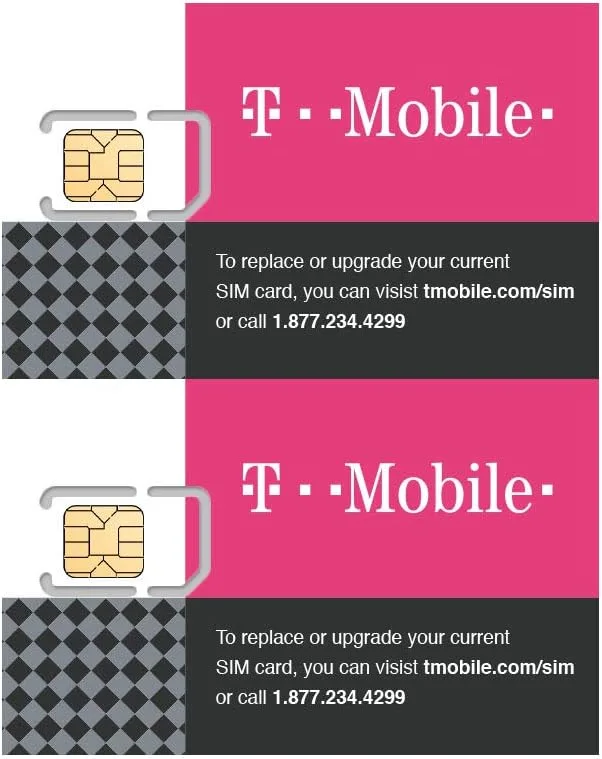 (2 Pack) Authentic Official T-Mobile SIM Card Micro/Nano/Standard GSM 4G/3G/2G LTE Prepaid/Postpaid Starter Kit Unactivated T
