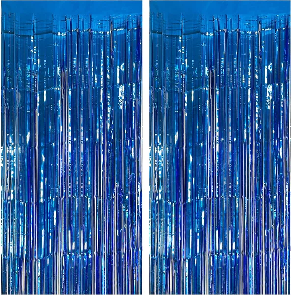 2 Pack Blue Party Decorations Ocean Party Decor Supplies Blue Party Streamers Birthday Decorations Tinsel Foil Fringe Curtain