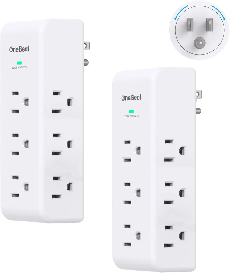 2 Pack Surge Protector Outlet Extender, 9 AC Multi Outlet Wall Plug with Rotating Plug, 1800J Wall Charger, 3-Sided Power Strip Electrical Plug Adapter Outlet Splitter for Home Office Dorm,White