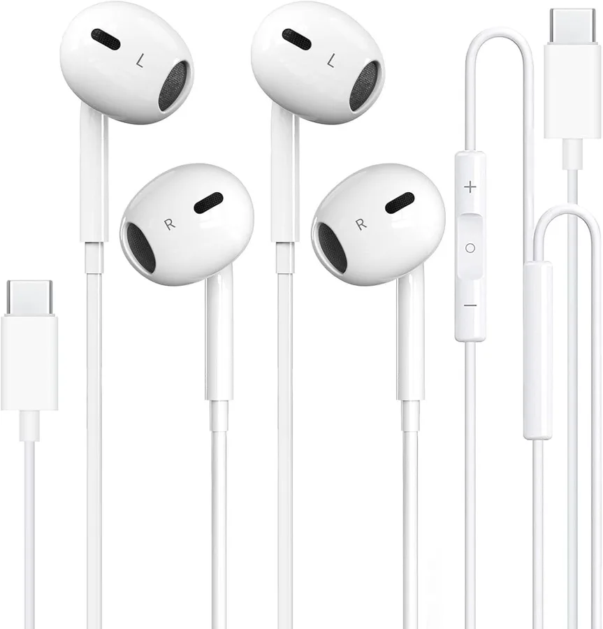 2 Pack-USB C Headphones Wired for iPhone 17/16, Type C Earbuds with Microphone & Remote Noise Cancelling Earphones for iPhone