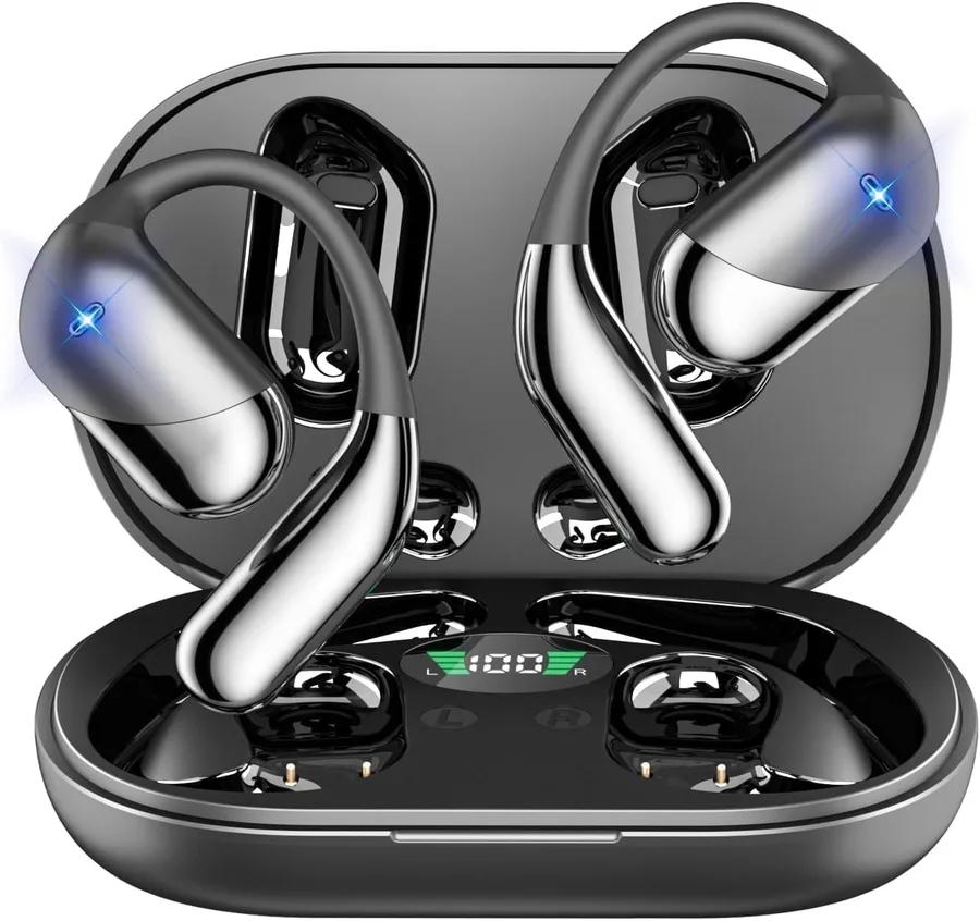2026 Open Ear Clip Wireless Earbuds Bone Conduction Headphones, Bluetooth,Built-in Mic, Waterproof, LED Display ,Ear Hooks Ea
