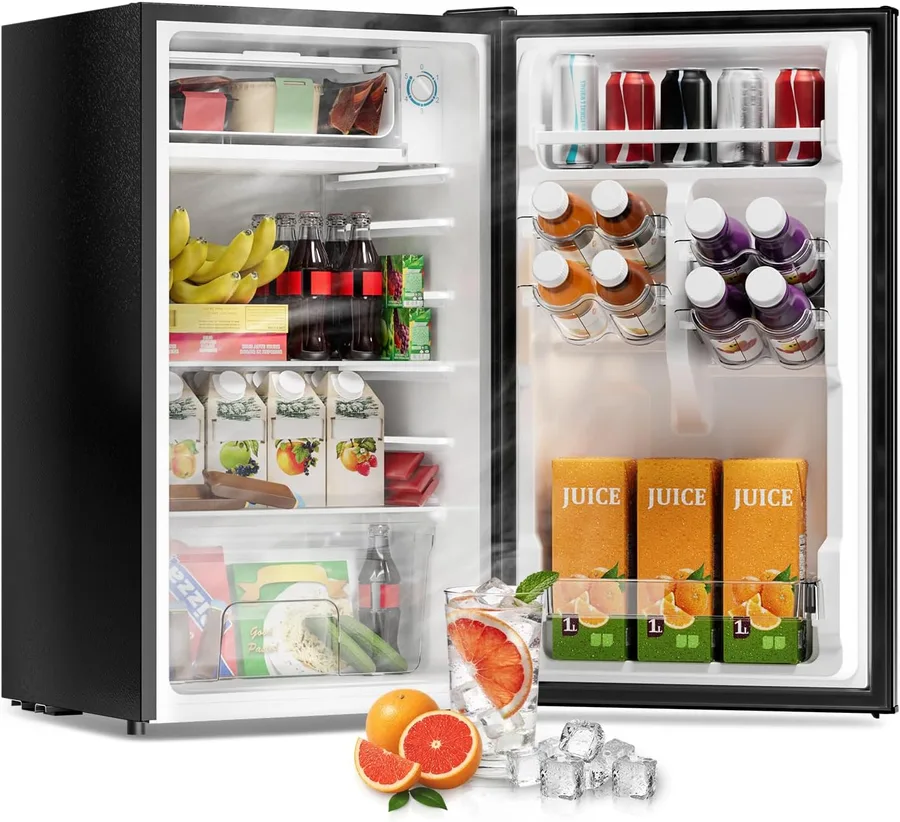 3.2 Cu Ft Mini Fridge with Freezer, Single Door Upright Freezer | Energy Efficient, Large Capacity, Reversible Door, ETL Certified, Small Refrigerator for Bedroom, Office & Dorm, Black