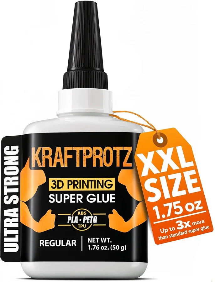 3D Printer Super Glue Thin for PLA, ABS, PETG, TPU & Nylon – 1.76 oz XXL – Capillary Action, Ultra Fast-Drying & Clear – Perf