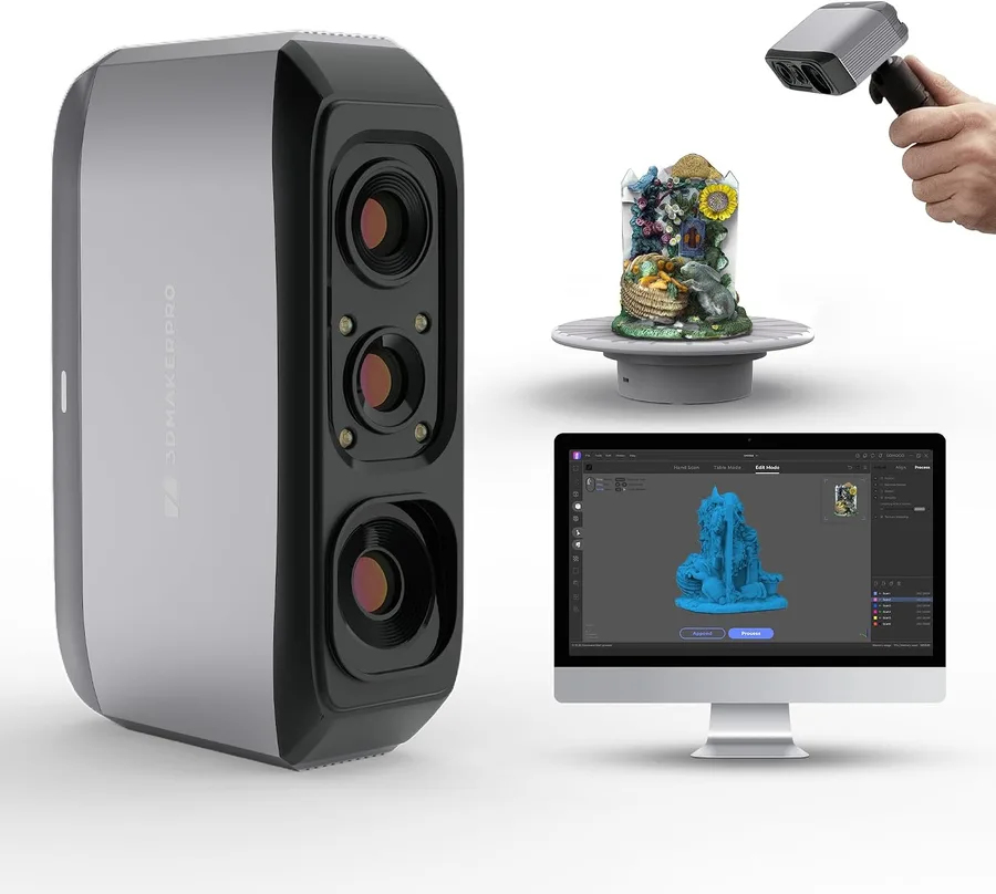 3DMakerpro 3D Scanner for 3D Printing, Handheld 3D Printer Scanner 0.05mm Precision, 10FPS Scanning Speed for Medium Object,