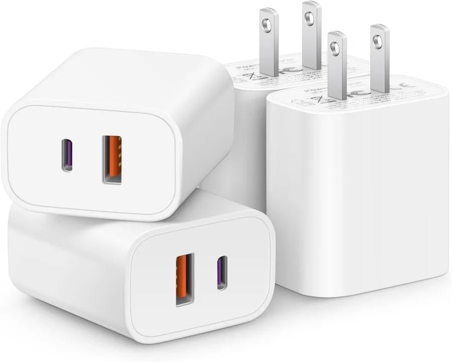 [4 Pack] USB C Charger Block Fast Charging Multiport Adpater [PD 20W USB-C & QC 3.0 USB-A Port] for iPhone 17/16/15/14/13/12/