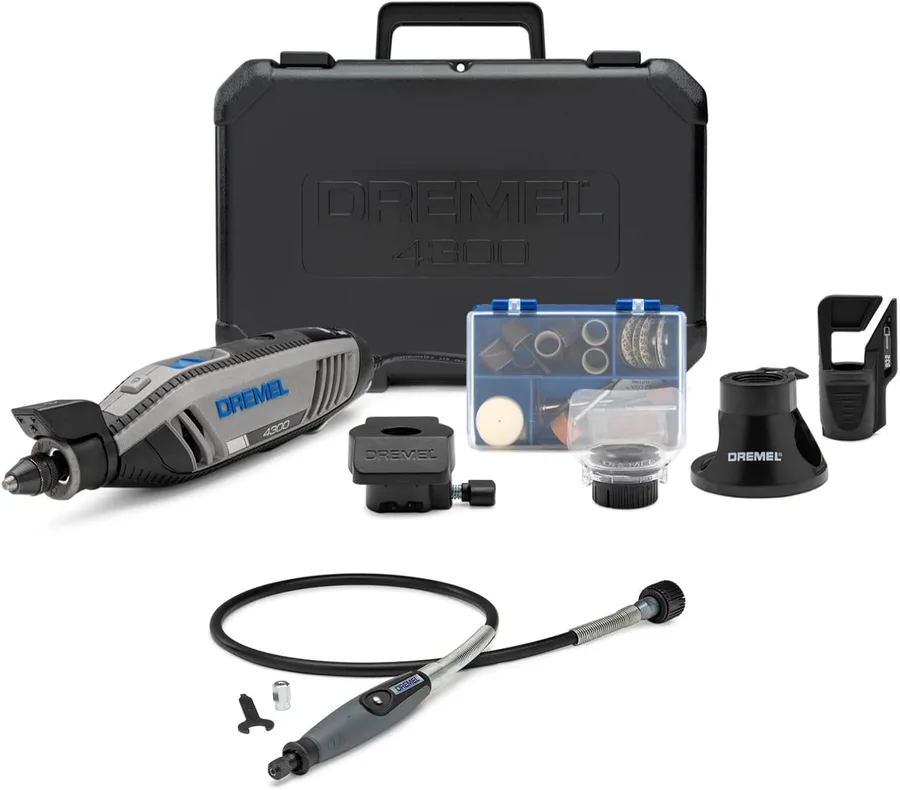 4300 5 Thirds Rotary Tool (2 Items) | Includes Dremel 4300-5/40 Kit, 40 Accessories) Plus 225-02 Flex Shaft, 120V, 1.8a, 5, 000-35, 000 Rpm