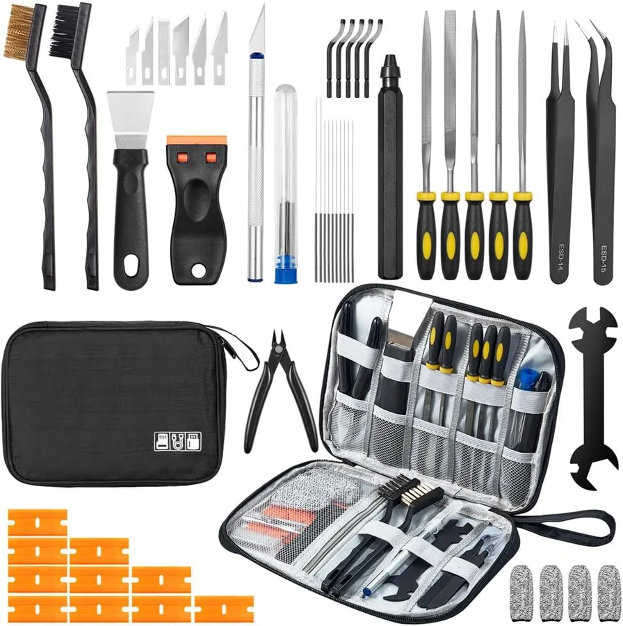 50Pcs 3D Printer Tool Kit & Accessories for All FDM/SLA Printers, Includes Nozzle Cleaning Kit, Scraper, Deburring Tool, File