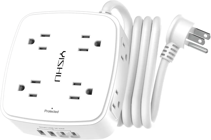 6 Ft Surge Protector Power Strip - 8 Widely Outlets with 4 USB Ports, 3 Side Outlet Extender with 6 Feet Extension Cord, Flat