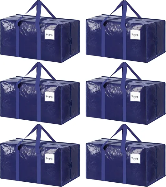 6 Pack Extra Heavy Duty Large Moving Bags with Strong Zipper & Comfortable Handles, Sturdy & Durable Clothes Storage Bags Tot
