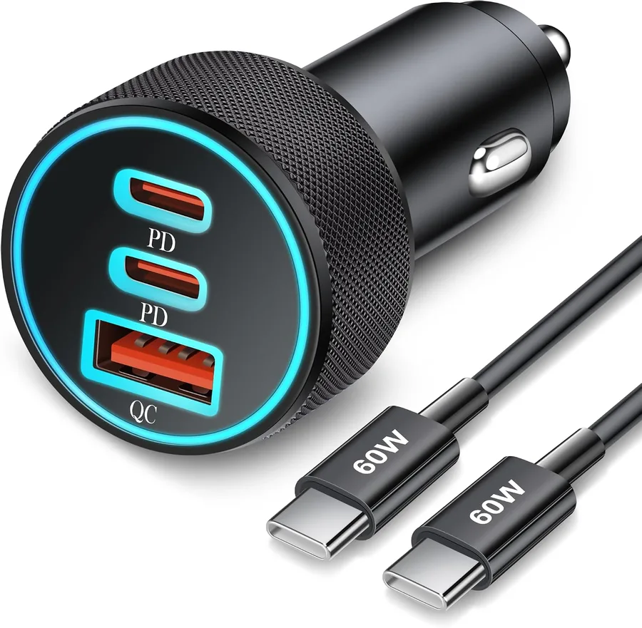 67W 3-Port Super Fast Type C Car Charger USB C for Samsung Galaxy S26 S25 S24 S23 S22 Ultra, iPhone 17/Air/16/15 Pro Max, And