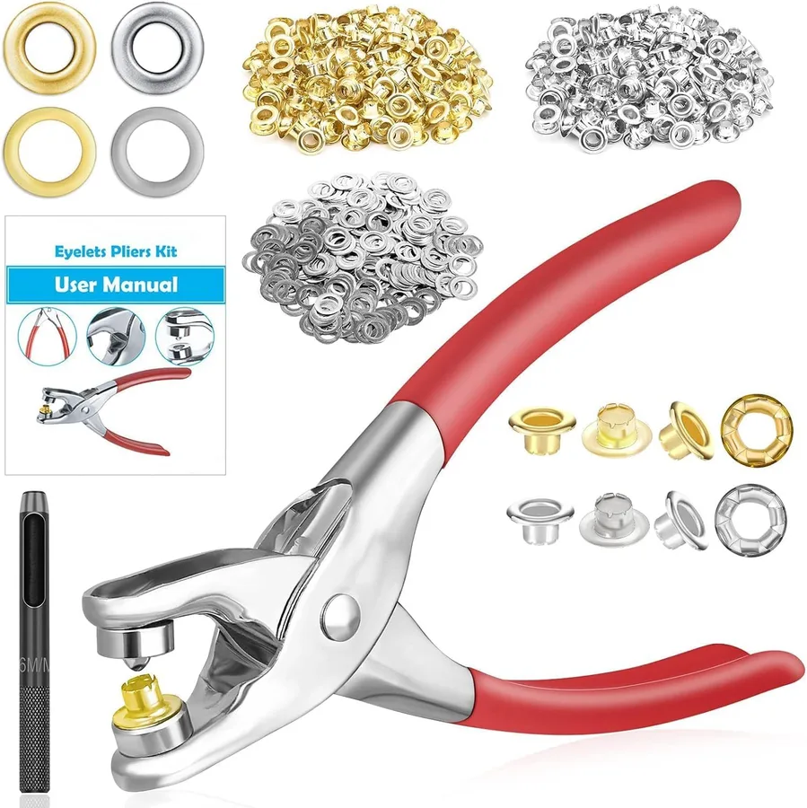803Pcs Grommet Eyelet Pliers Kit, 1/4 Inch Grommet Tool Kit with 800 Metal Eyelets, Grommet Hand Press kit for Leather Crafts