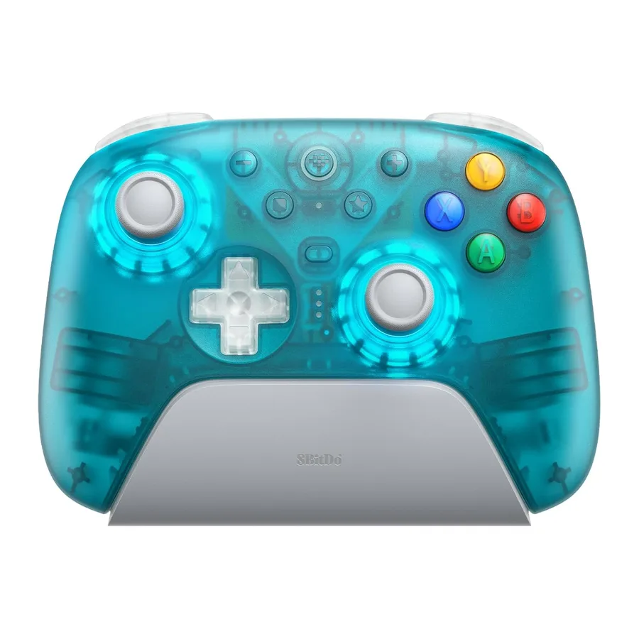 8Bitdo Ultimate 2 Wireless Controller for PC,Apple/Steam/Android,Clear Blue | TMR Joysticks, Hall/Tactile Triggers, 8Speed 2.4G, 1000Hz Polling Rate, Motion Control, RGB Fire Ring, Charging Dock