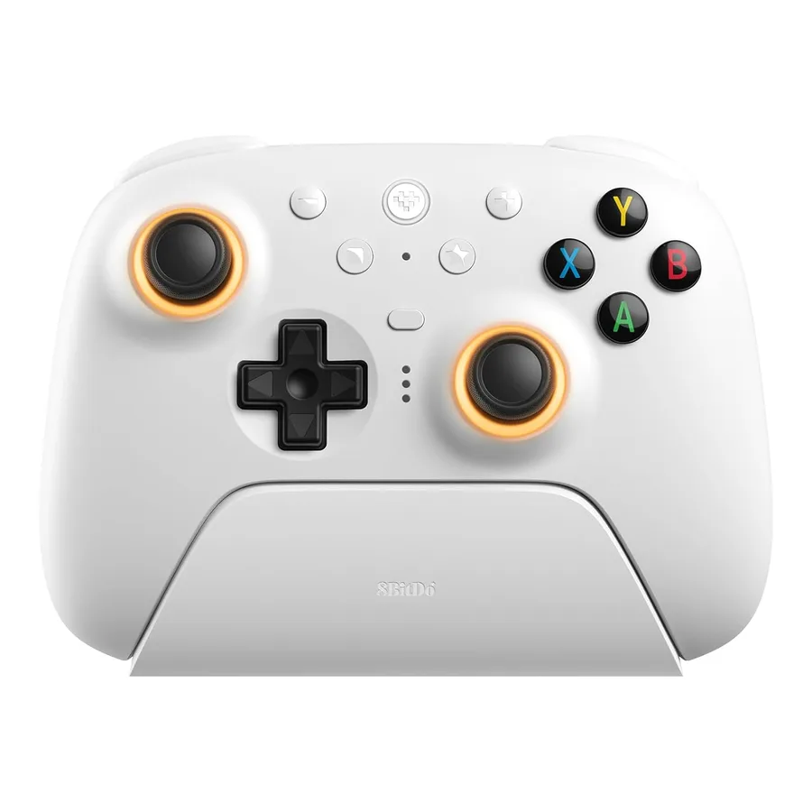 8Bitdo Ultimate 2 Wireless Controller for PC, Apple, Steam & Android, White | TMR Joysticks, Hall/Tactile Triggers, 8Speed 2.4G, 1000Hz Polling Rate, Motion Control, RGB Fire Ring, Charging Dock