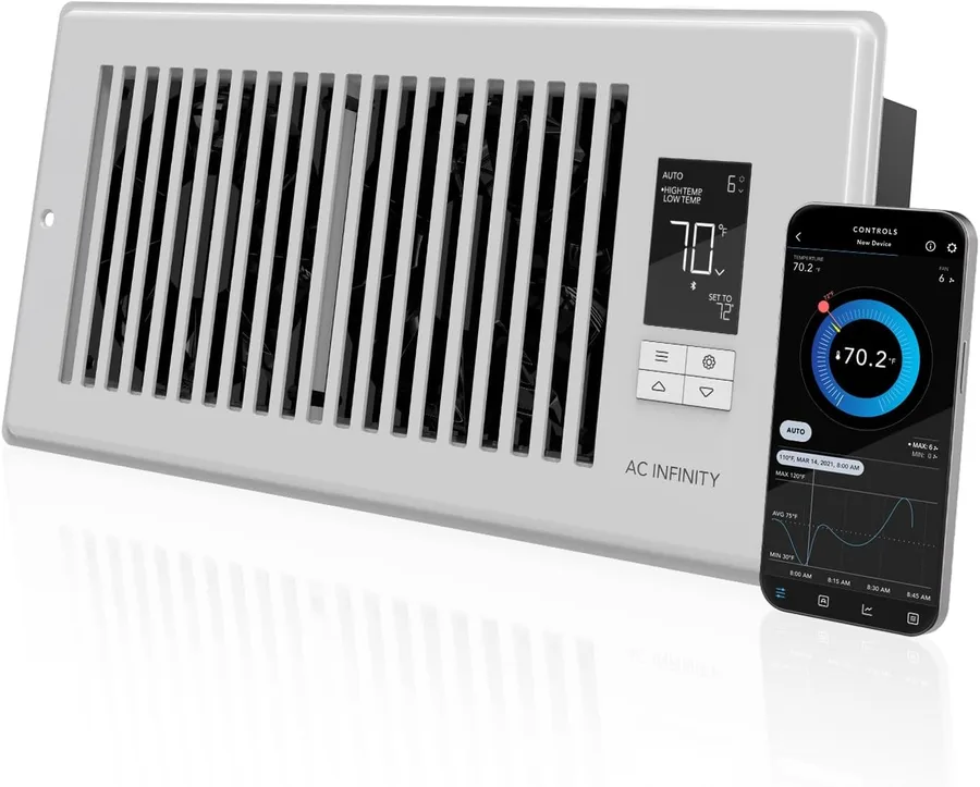AC Infinity AIRTAP T4 White, Register Booster Fan for 4” x 10” Vents, Thermostat Control Improves Heating & Cooling, Quiet 10