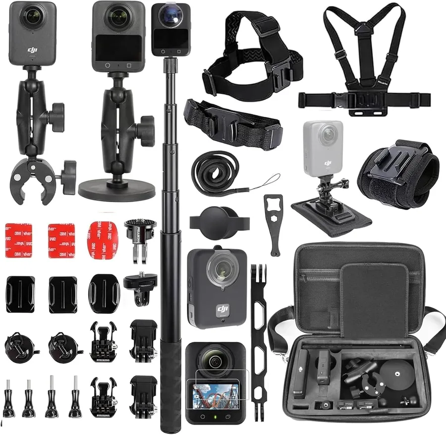 Accessories Kit for DJI Osmo 360,Included Carrying Case with Belt,2 Pcs Metal 1/4" Adapter,Handlebar Clamp,Magnetic Mount,43in Selfie Stick,Chest Strap,Head Strap,Backpack Mount,and Others