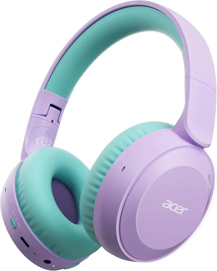 Acer Kids Bluetooth Headphones, 85/94dB Volume Limiter, Foldable Wireless Over-Ear Headphones for iPad, Travel, 60H Playtime,