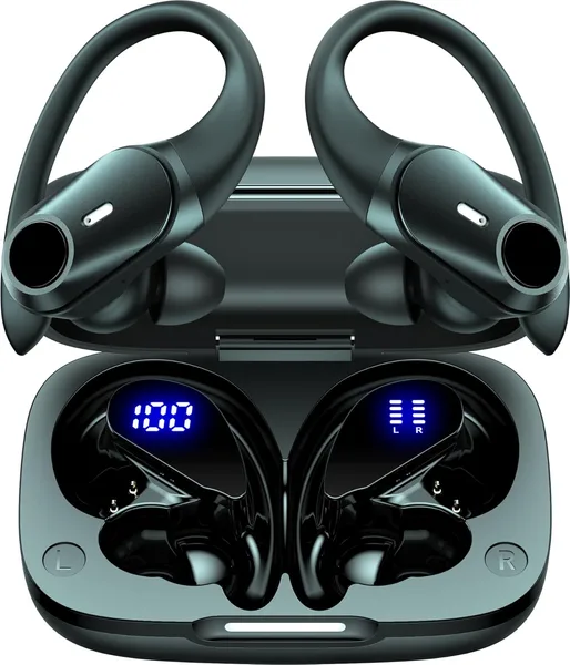 Active Noise Cancelling Ear Buds Wireless Earbuds 80H Playtime Bluetooth Headphones with LED Display Case, Hi-Res Audio Clear