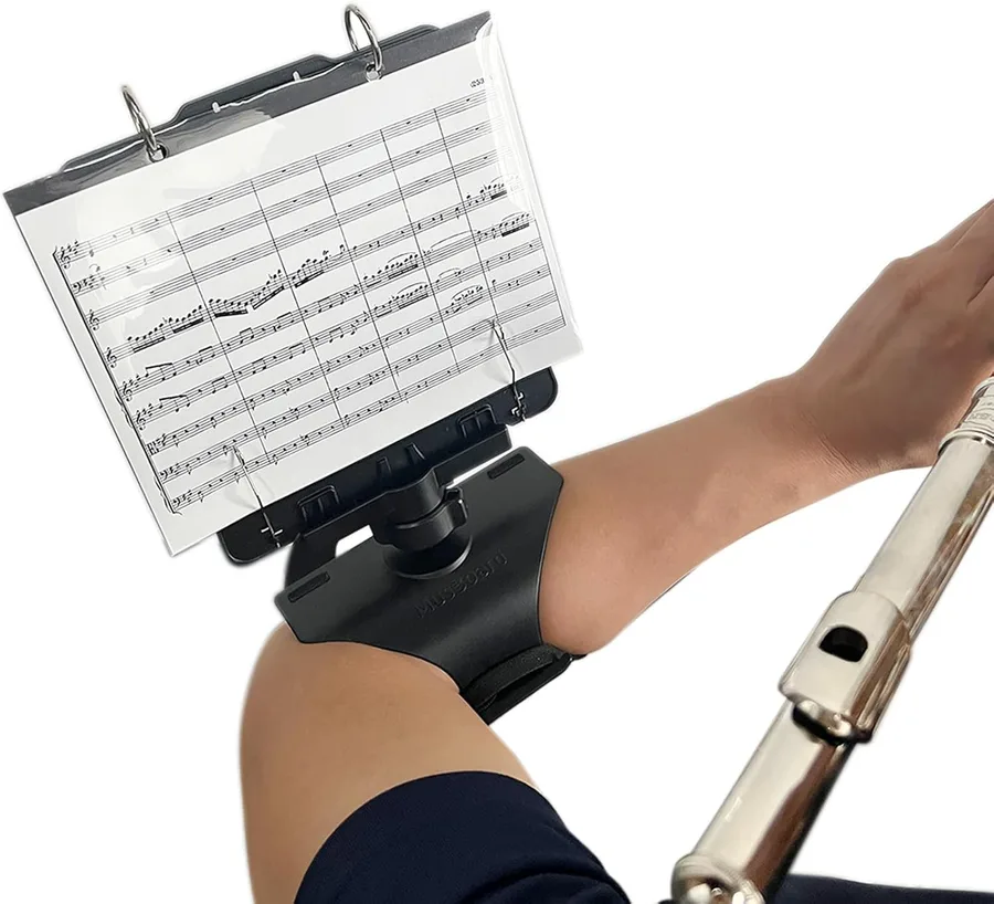 Adjustable Flute Lyre FP10 for Flute and Piccolo with Flip Folder | For marching bands, adjustable arm-mounted design, keeps music within easy view, 10 clear sleeves, holds 20 music sheets