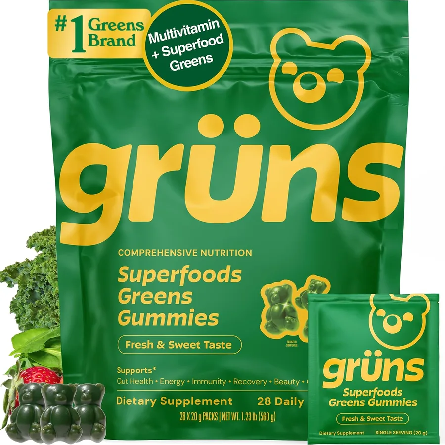 Adult Greens Gummies & Daily Multivitamin, Prebiotic Fiber, 28 ct | Adaptogens, Superfoods, 20+ Vitamins & Minerals, Digestio