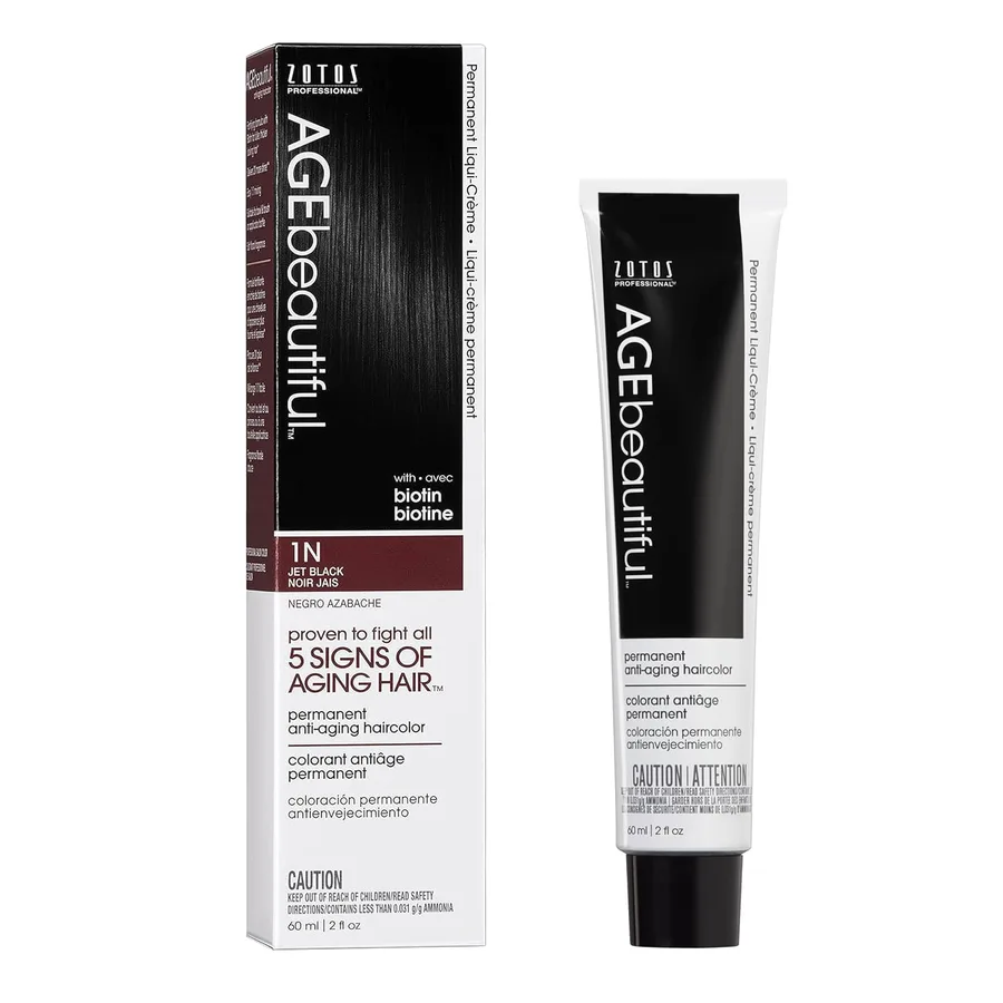 AGE beautiful Permanent Hair Color Cream, 100% Gray Coverage Hair Dye with Biotin Anti-Aging Formula for Fuller, Thicker Hair