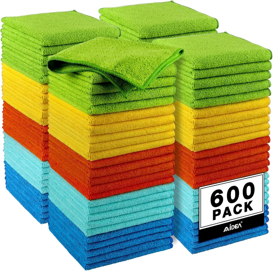 AIDEA Microfiber Cleaning Cloth, 600PK, Microfiber Towels for Cars, 12×12" | Shop Towels Cleaning Rags, Premium Wash Cloths, Absorbent Towel for SUVs, House, Kitchen, Commercial, Cleaning Supplies
