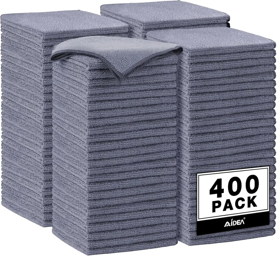 AIDEA Microfiber Cleaning Cloth Grey, 400PK, Microfiber Towels 12×12" | Shop Towels Cleaning Rags, Premium Wash Cloths, Absorbent Towel for SUVs, House, Kitchen, Commercial, Cleaning Supplies