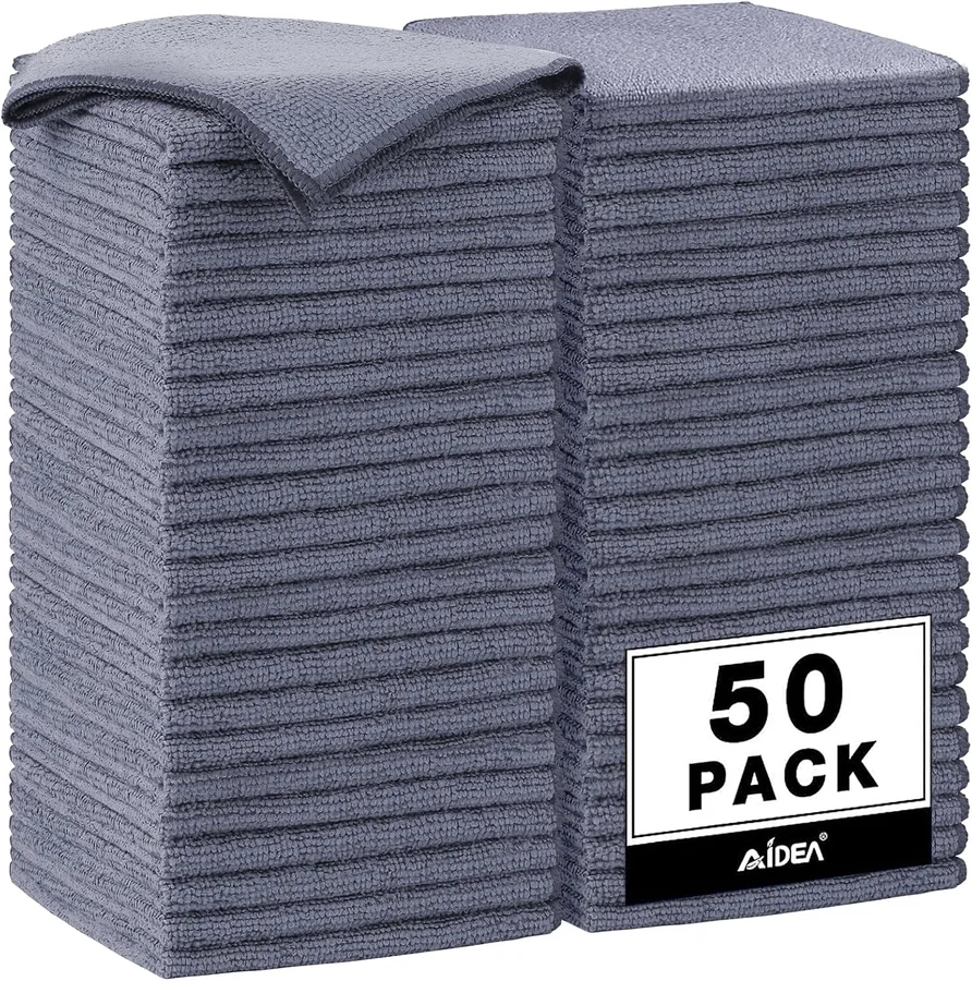AIDEA Microfiber Cleaning Cloth Grey 50PK, Microfiber Towels, 12×12" | Premium Car Cloths, Dusting Cloth Lint Free Cleaning Rags for SUVs, House, Kitchen, Window, Workshops, Cleaning Supplies