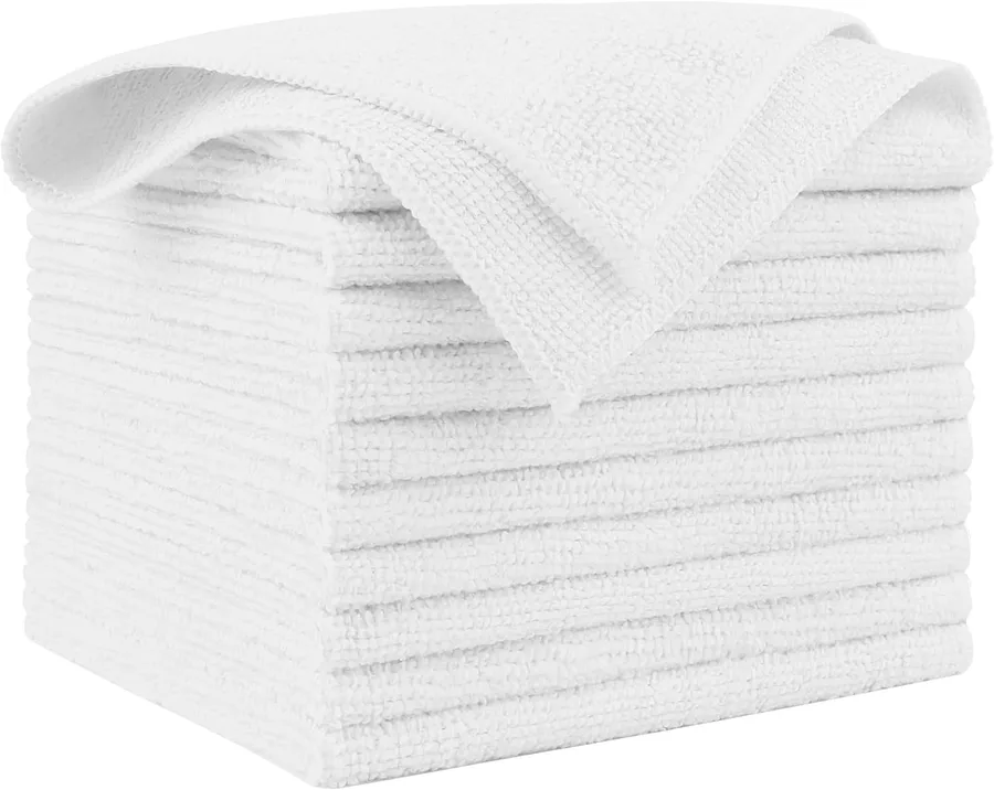 AIDEA White Microfiber Cleaning Cloth 10PK, Cleaning Rags 12×12" | Microfiber Towels for Cars, Dusting Cloth Lint Free Cleaning Towels for SUVs, House, Kitchen, Workshops, Cleaning Supplies