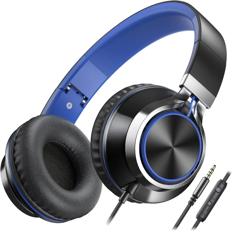 AILIHEN C8 Kids Wired Headphones with Microphone for School, On Ear Headsets with Volume Control Foldable, 3.5mm Jack Compute