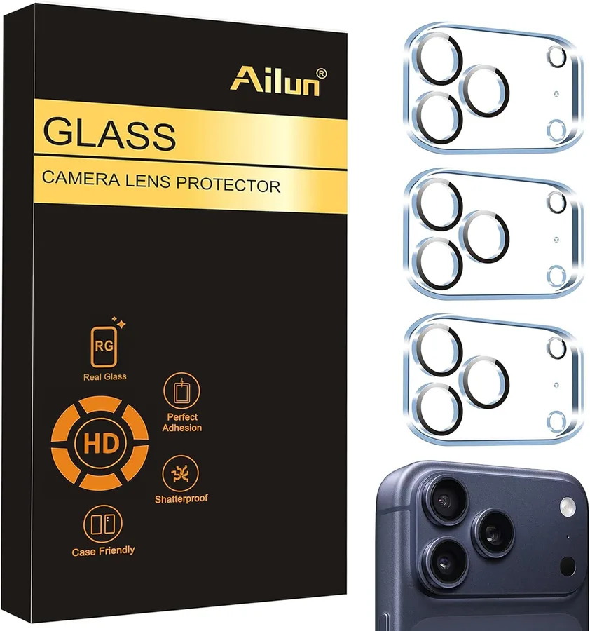 Ailun 3 Pack Camera Lens Protector for iPhone 17 Pro Max,Tempered Glass,9H Hardness,Ultra HD,Anti-Scratch,Case Friendly,Does