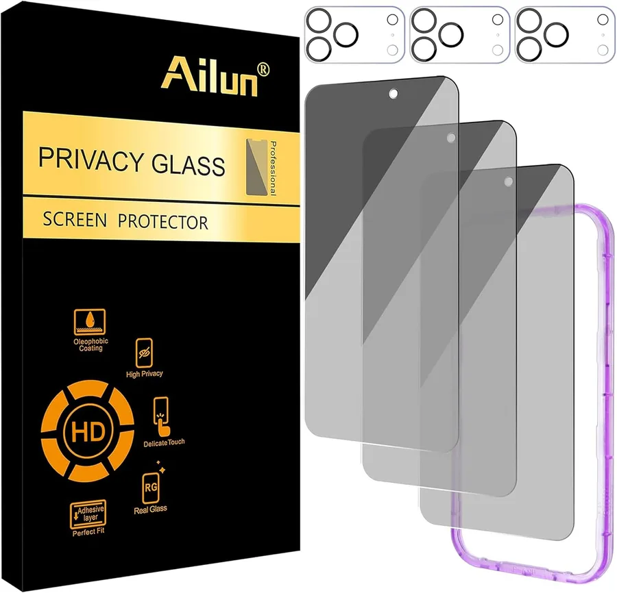 Ailun 3 Pack for iPhone 17 Pro Max Privacy Screen Protector [6.9 inch]+ 3 Pack Camera Lens Protector with Installation Frame,