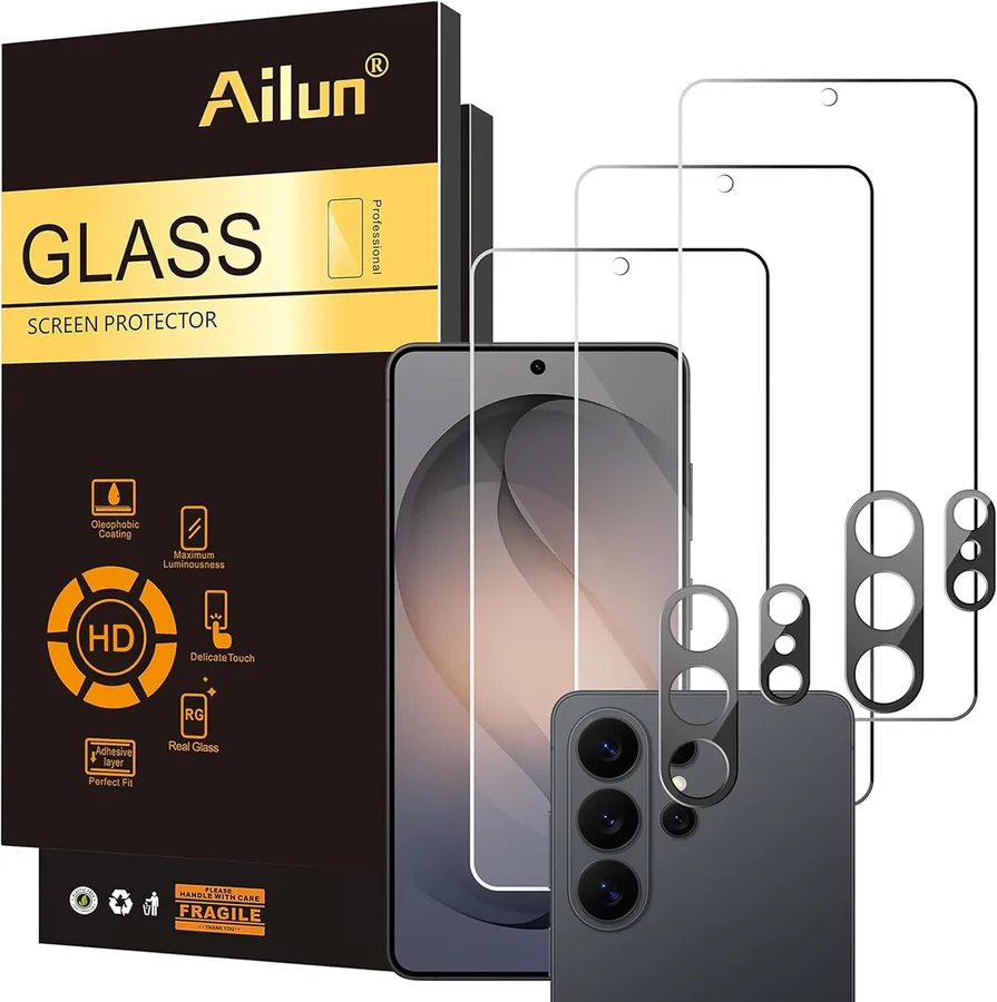 Ailun Glass Screen Protector for Galaxy S26 Ultra [6.9 Inch] 3Pack + 2Pack Camera Lens Tempered Glass Fingerprint Unlock 0.25