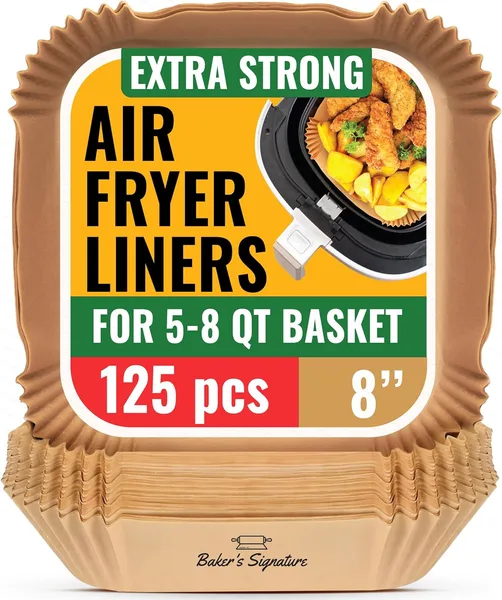 Air Fryer Paper Liners, 125Pcs Air Fryer Disposable Liners, Non-Stick and Oil Proof for Easy Cleanup, 8” Square for 5-8 qt Ba