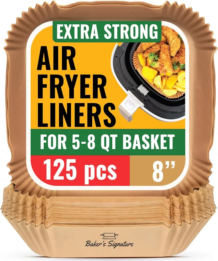 Air Fryer Paper Liners, 125Pcs Air Fryer Disposable Liners, Non-Stick and Oil Proof for Easy Cleanup, 8” Square for 5-8 qt Ba