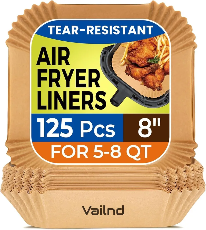 Air Fryer Paper Liners, 125Pcs Parchment Paper, Air Fryer Liners Disposable for Microwave, Non-Stick Air Fryer Liner Square F