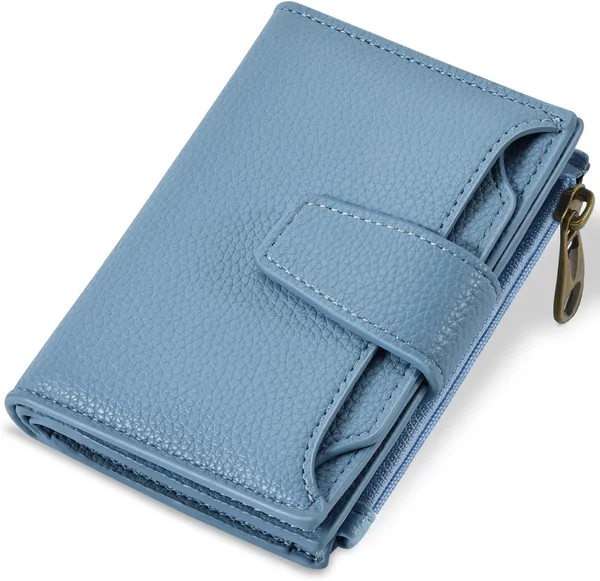 Airkit Small Wallet Women RFID Blocking Soft Leather Bifold Compact Card Holder Wallet for Women with Zipper Coin Pocket 4 ID