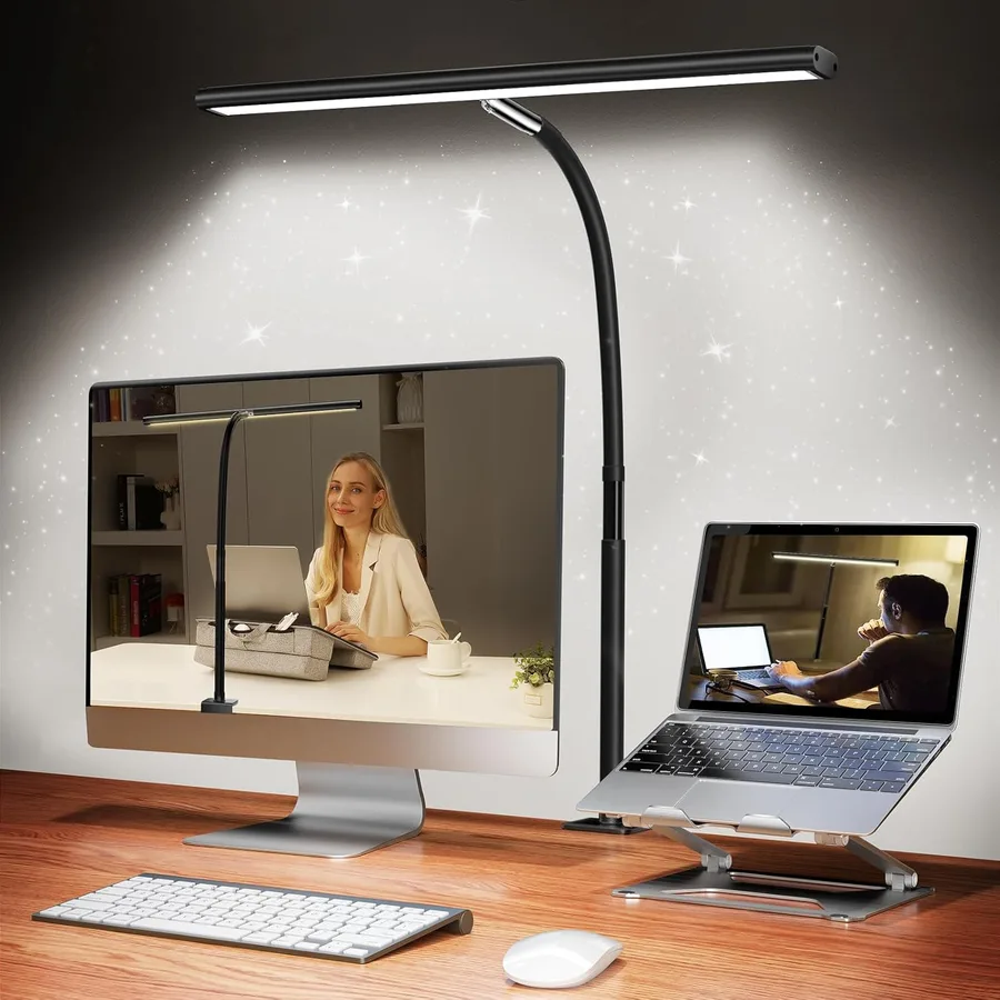 Airlonv LED Desk Lamp for Office Home, Eye-Caring Desk Light with Stepless Dimming Adjustable Flexible Gooseneck, 10W USB Ada