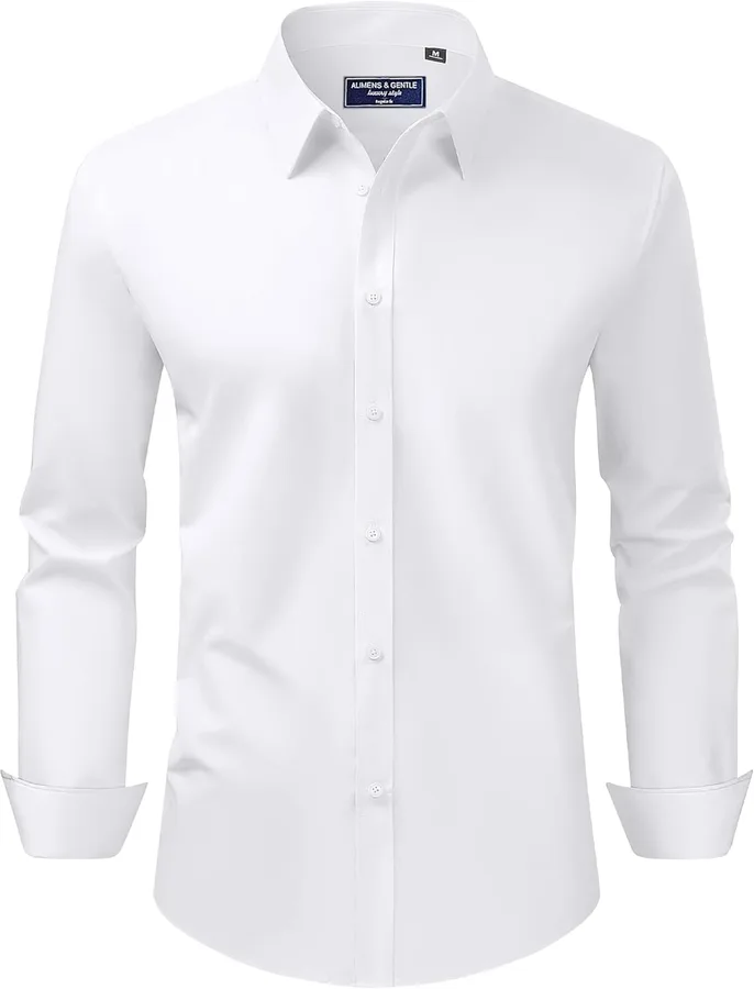 Alimens & Gentle Men's Dress Shirt Regular Fit Stretch Stain Shield Long Sleeve Solid Business Wedding Button Down Shirts