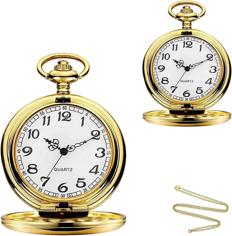 alladaga Set of 2 Classic Pocket Watch with Chain for Men and Women
