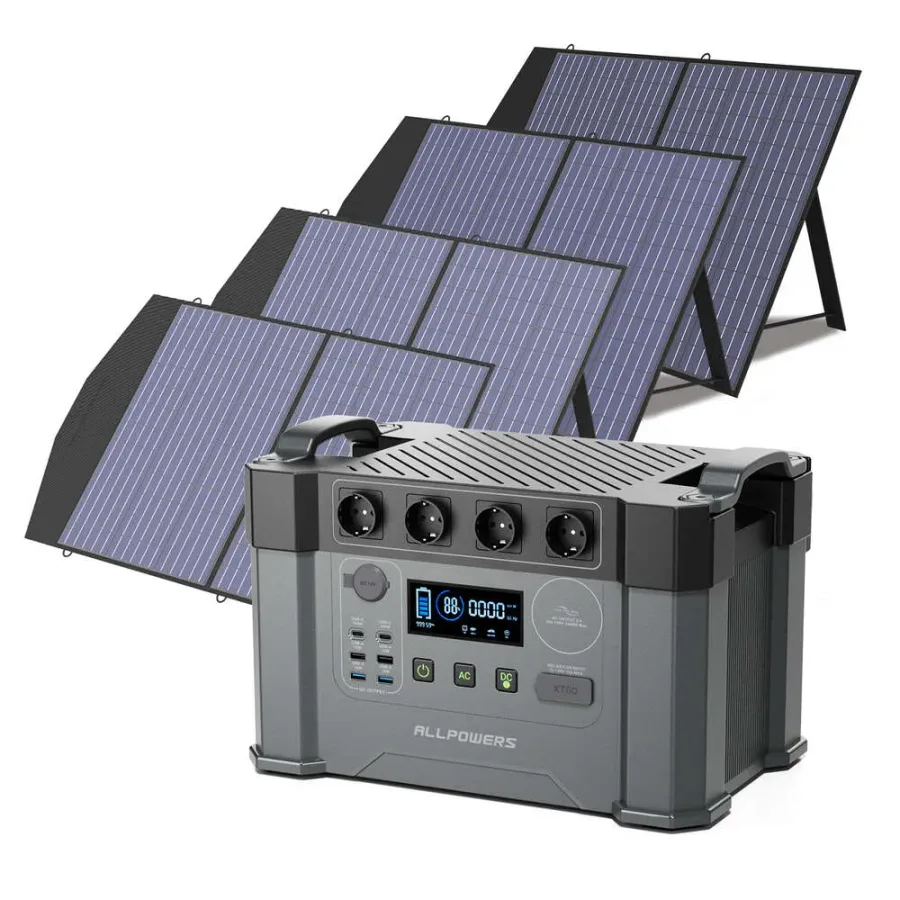 ALLPOWERS S2000 Pro Outdoor Generator 2400W MPPT Portable Power Station with 4X100W Folable Solar Panels for RV Camping Home