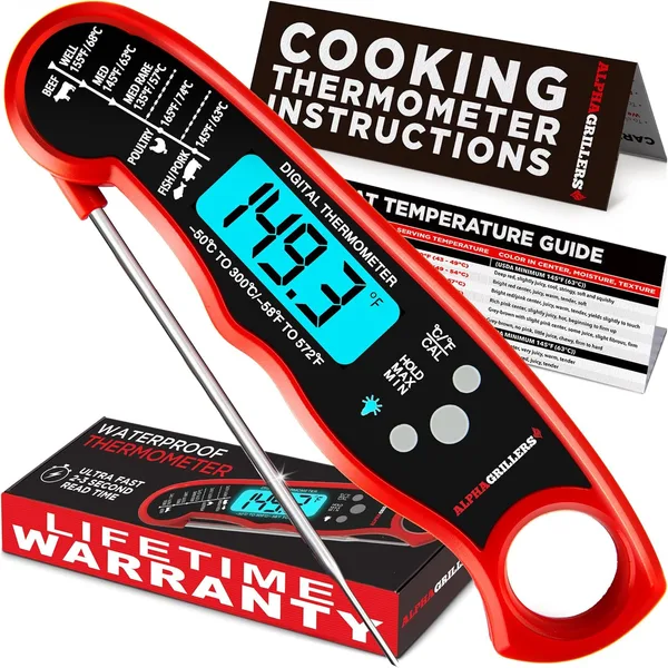 Alpha Grillers Meat Thermometer Digital – Instant Read Food Thermometer for Cooking & Grilling – Professional Kitchen Birthda