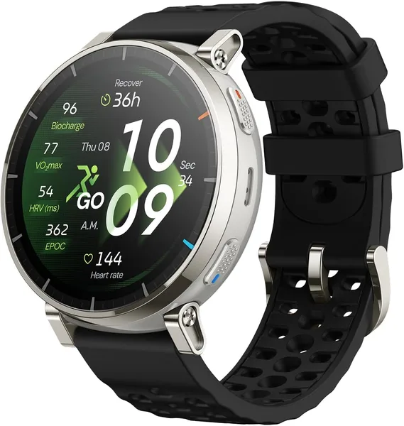 Amazfit Active 3 Premium GPS Running Smart Watch, 1.32" AMOLED Sapphire Display, 12-Day Battery, 4GB Storage, Offline Maps, 1