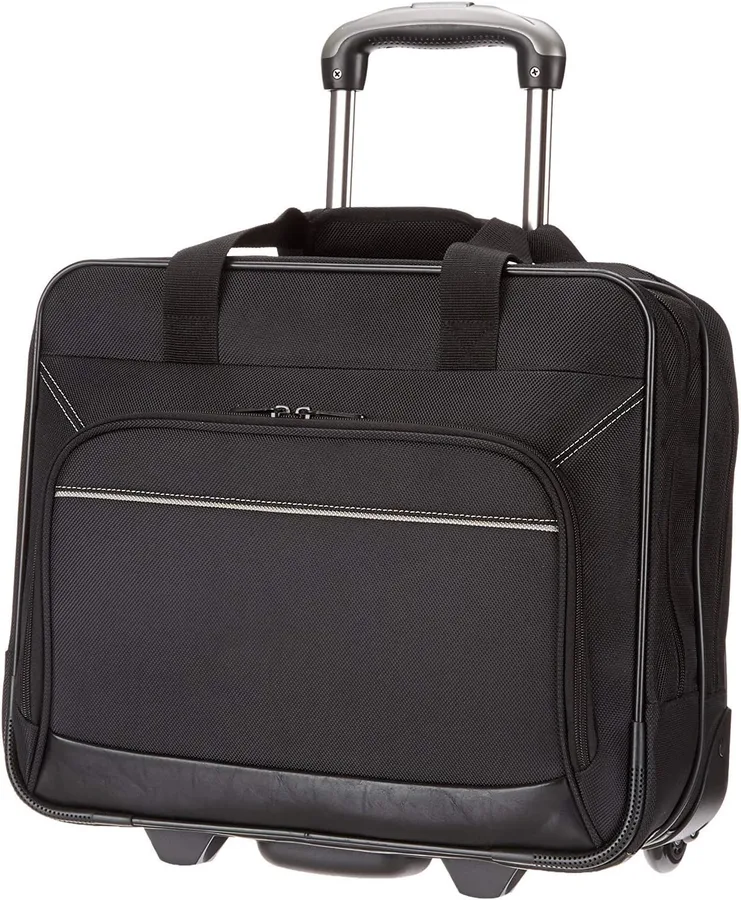 Amazon Basics 15.6" Rolling Laptop Bag for Travel and Business, Briefcase with Wheels, Adjustable Locking Handle, Black