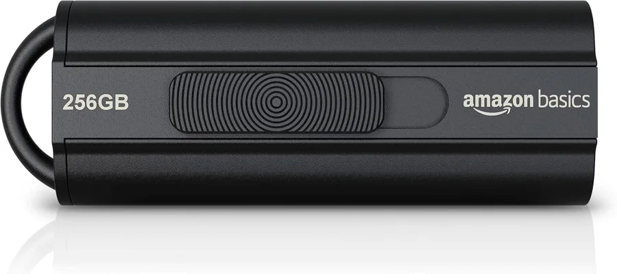 Amazon Basics 256 GB Ultra Fast USB 3.1 Flash Drive, High Capacity External Storage for Photos Videos, Retractable Design, 130MB/s Transfer Speed, Black