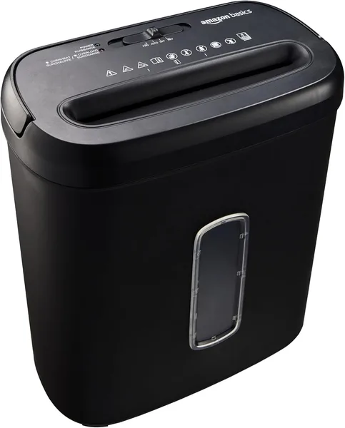 Amazon Basics 8-Sheet High Security Cross Cut Paper and Credit Card Shredder with P-4 Security, Auto Shut-off, Black