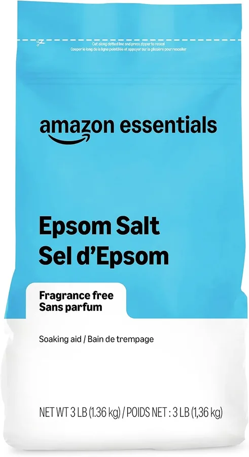 Amazon Basics Epsom Salt Soak, Unscented, Magnesium Sulfate USP, Muscle and Feet Relaxation, Resealable Bag, 3 Pound