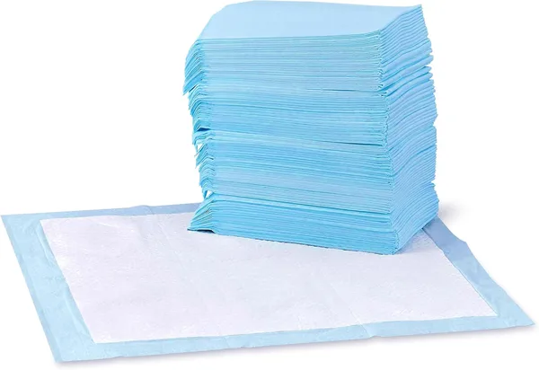 Amazon Basics Leak-Proof Dog and Puppy Potty Training Pee Pads with Quick-Dry 5-Layer Super Absorbent Design, Regular Size 22