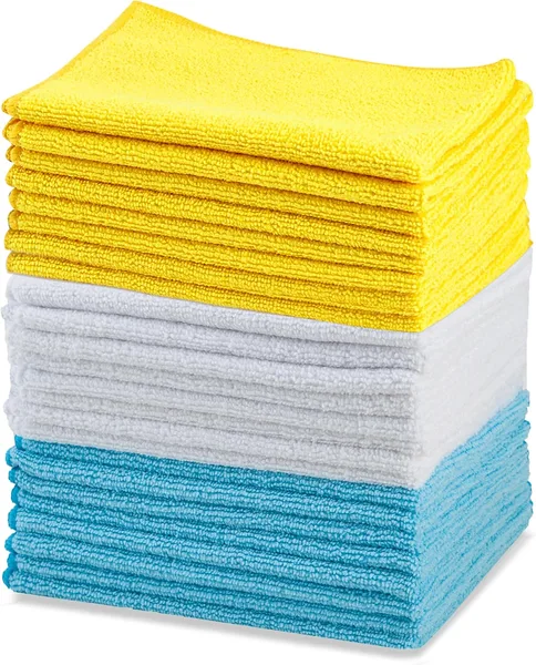 Amazon Basics Microfiber Cleaning Cloths, Ultra Absorbent, Lint Free, Streak Free, Non-Abrasive, Reusable and Washable, 16" x